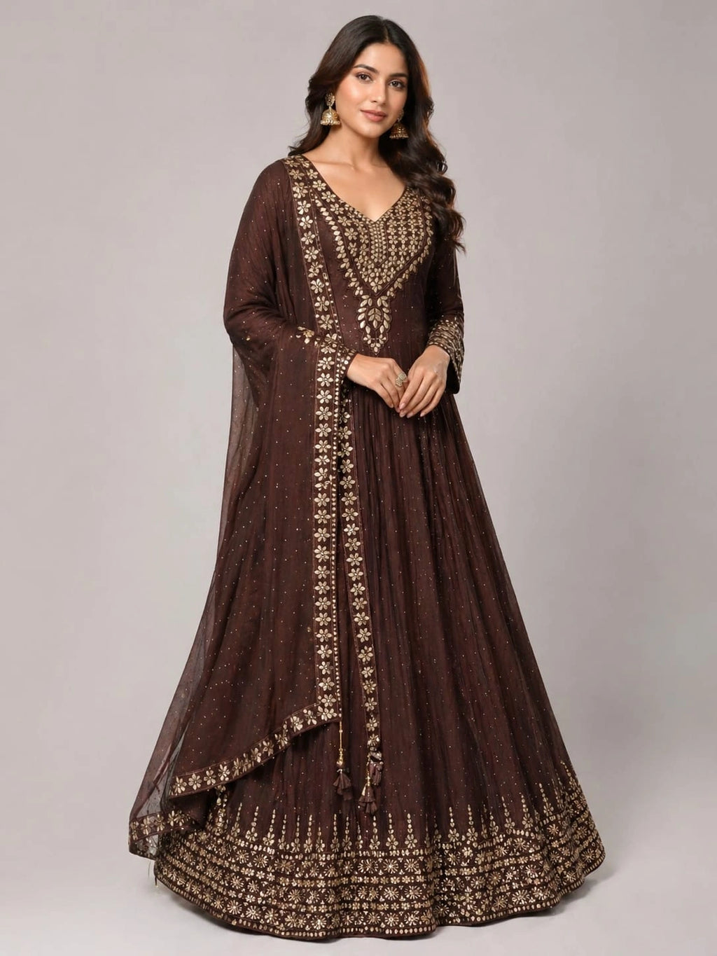 copper embroidered anarkali
