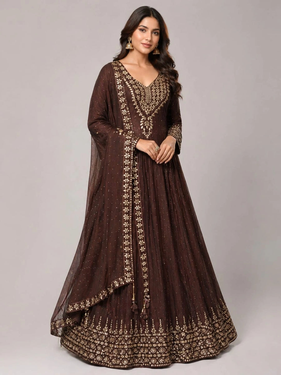 copper embroidered anarkali
