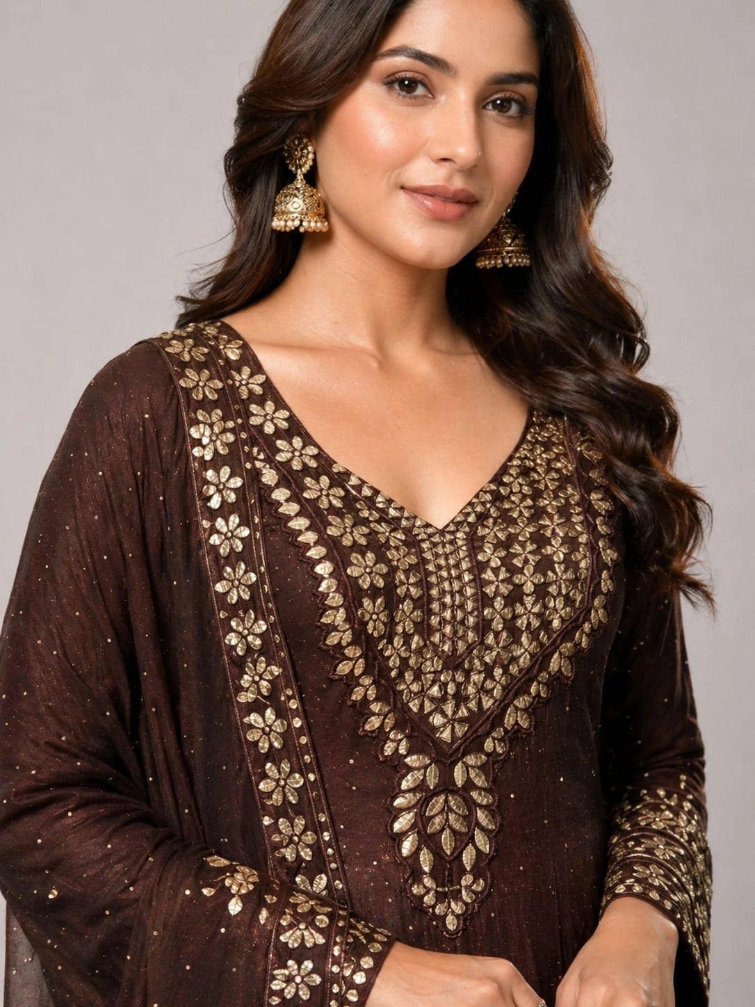 copper embroidered anarkali