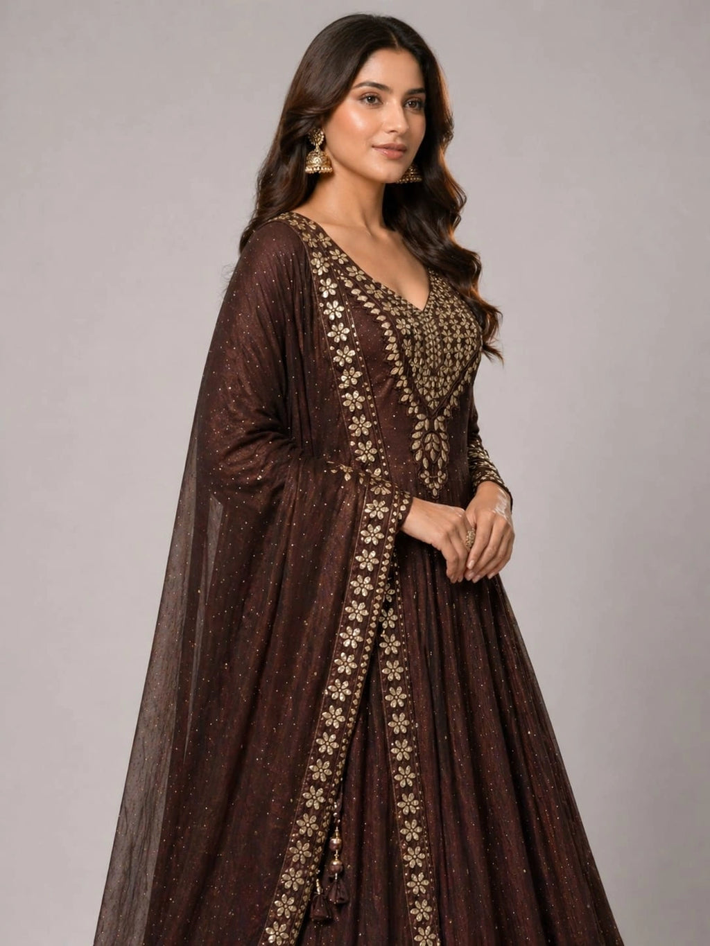 copper embroidered anarkali