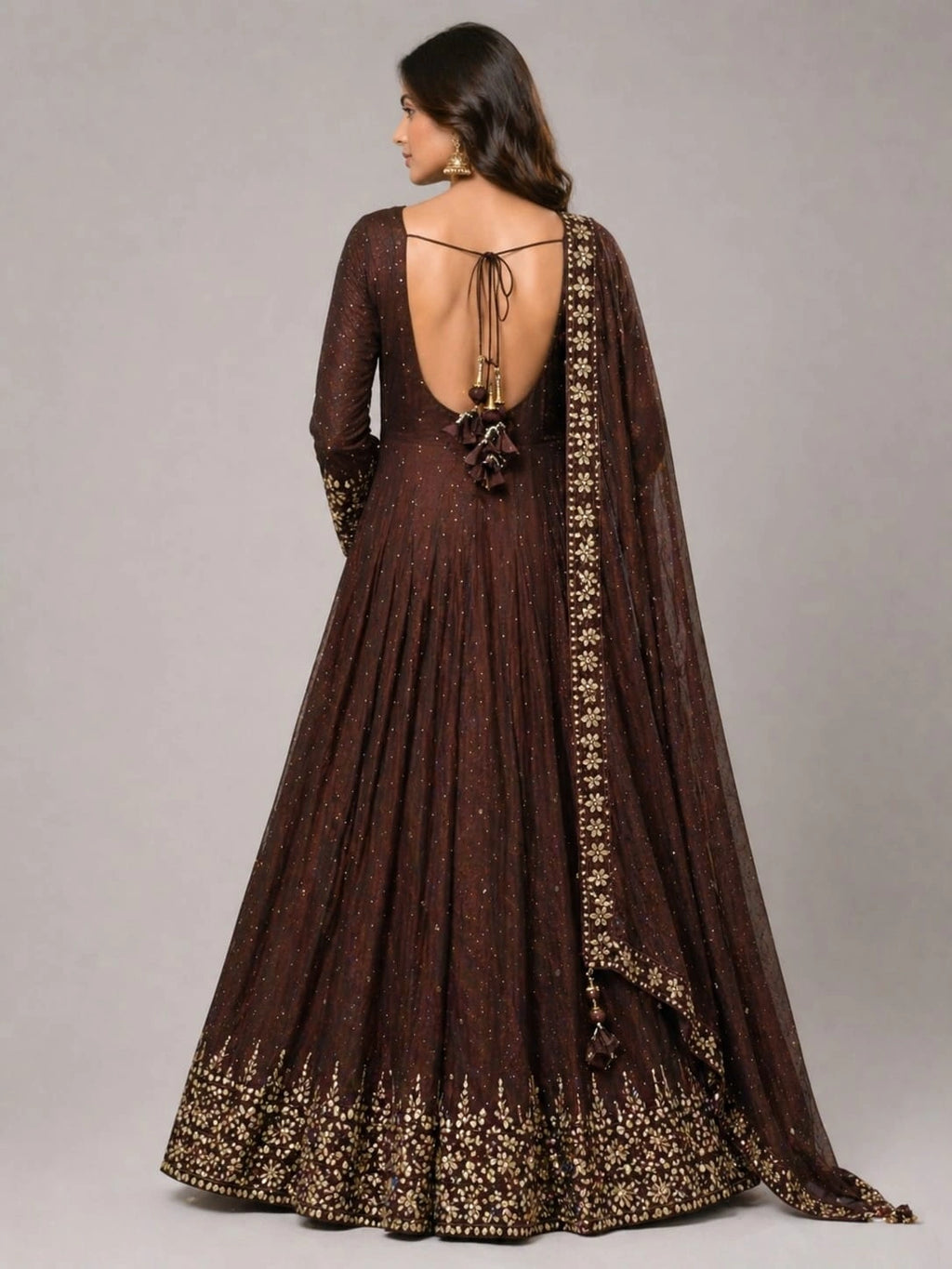 copper embroidered anarkali