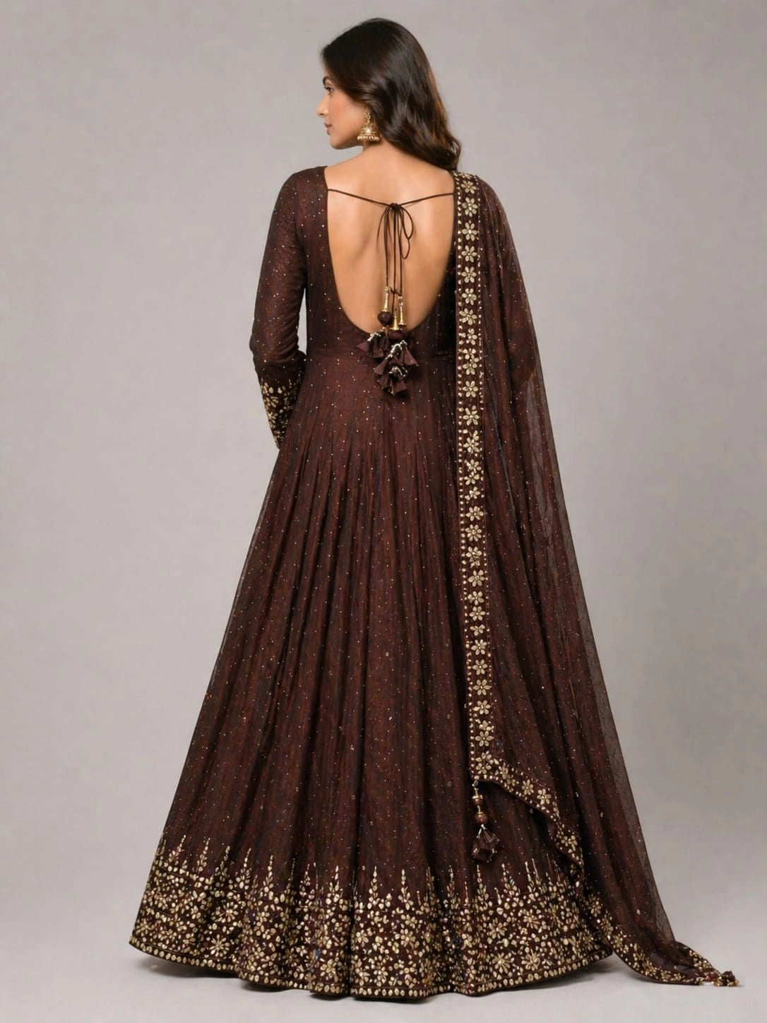 copper embroidered anarkali