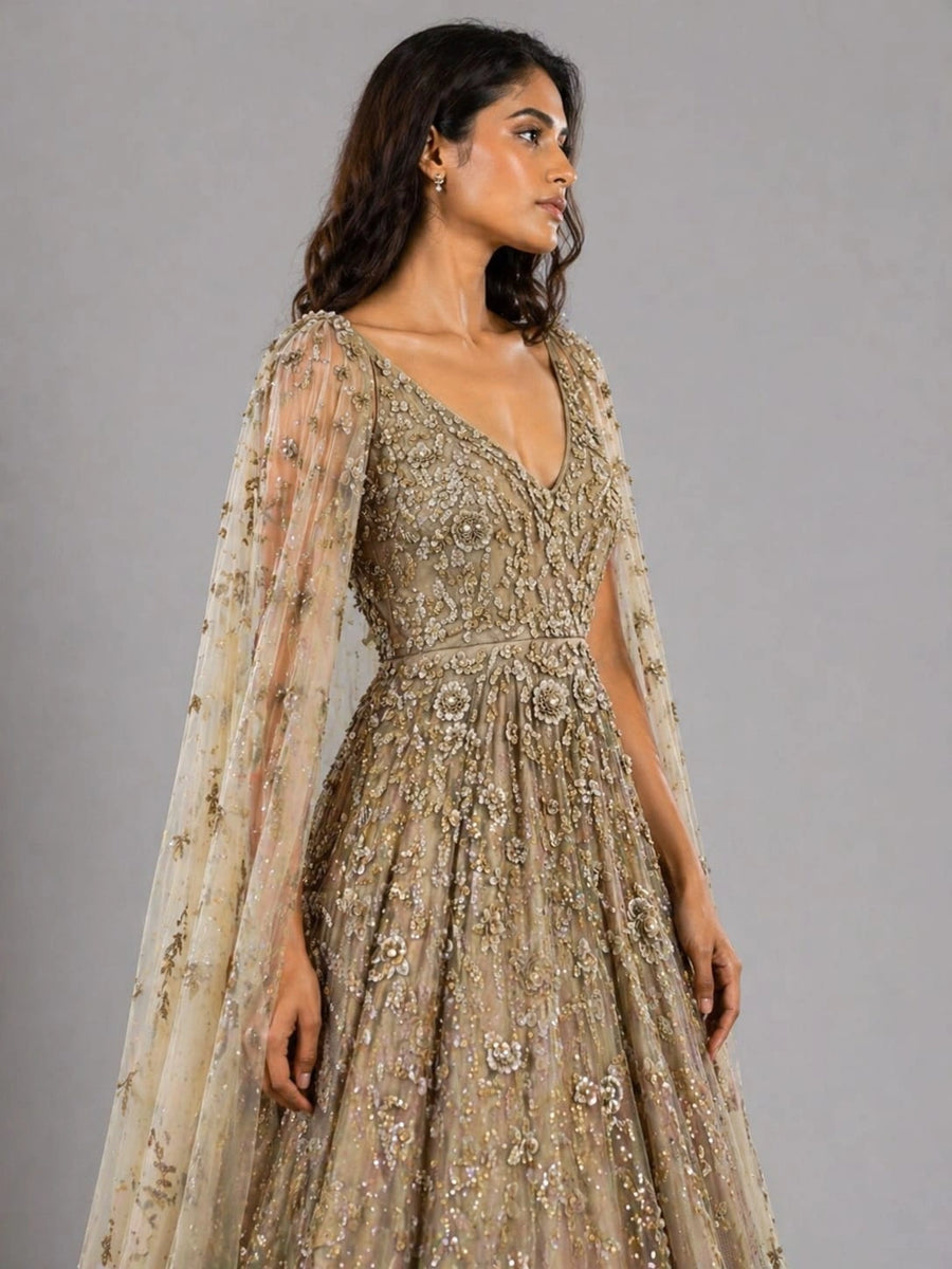 gold net gown