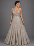 grey halter neck lehenga