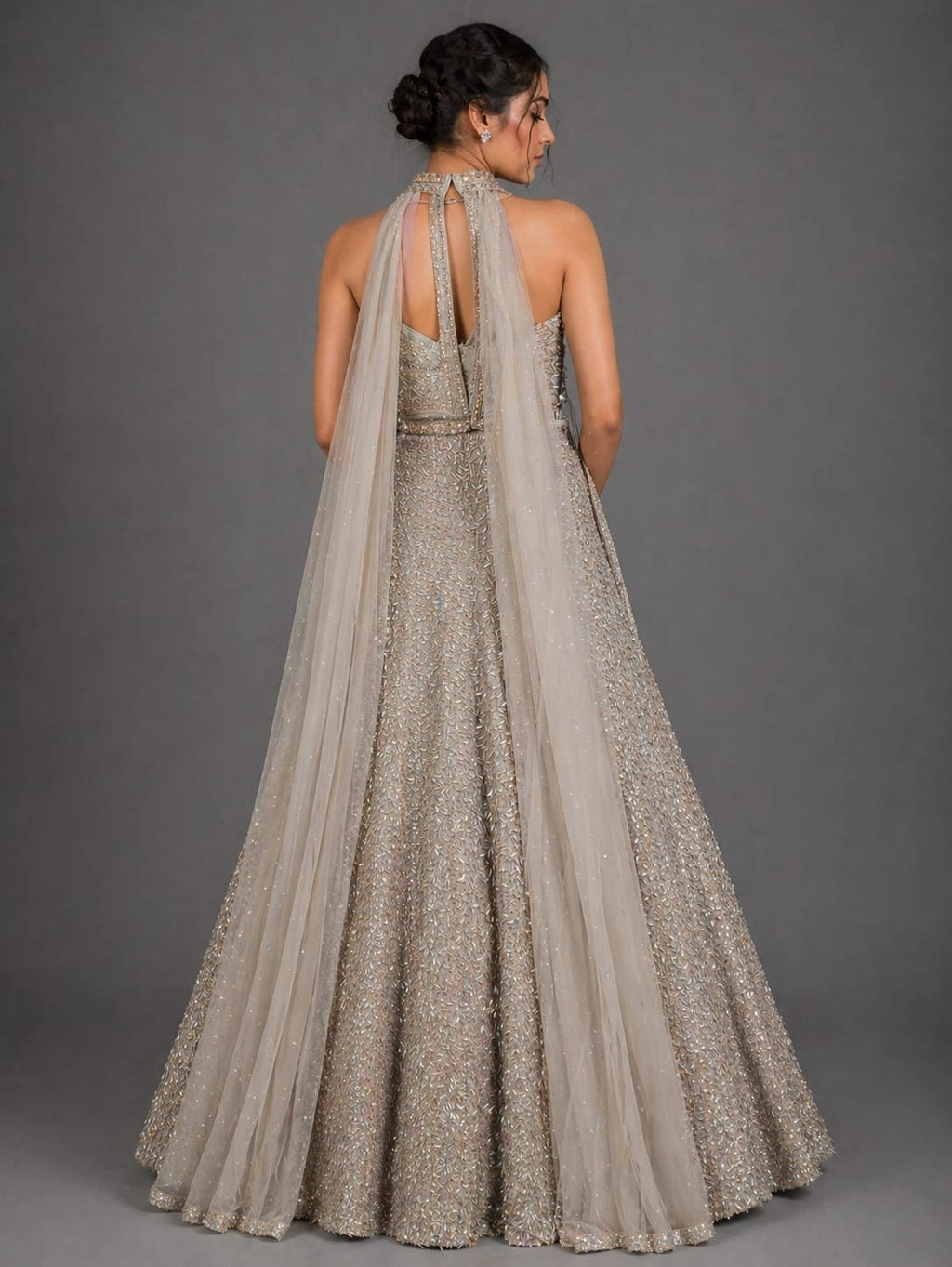 grey halter neck lehenga
