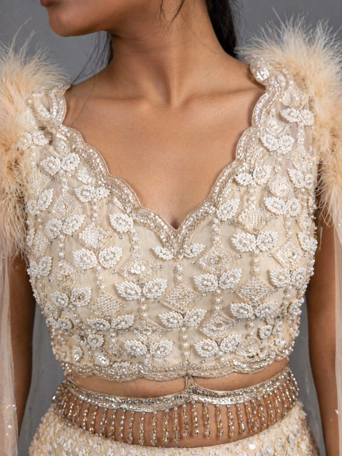 cream embroidered lehenga
