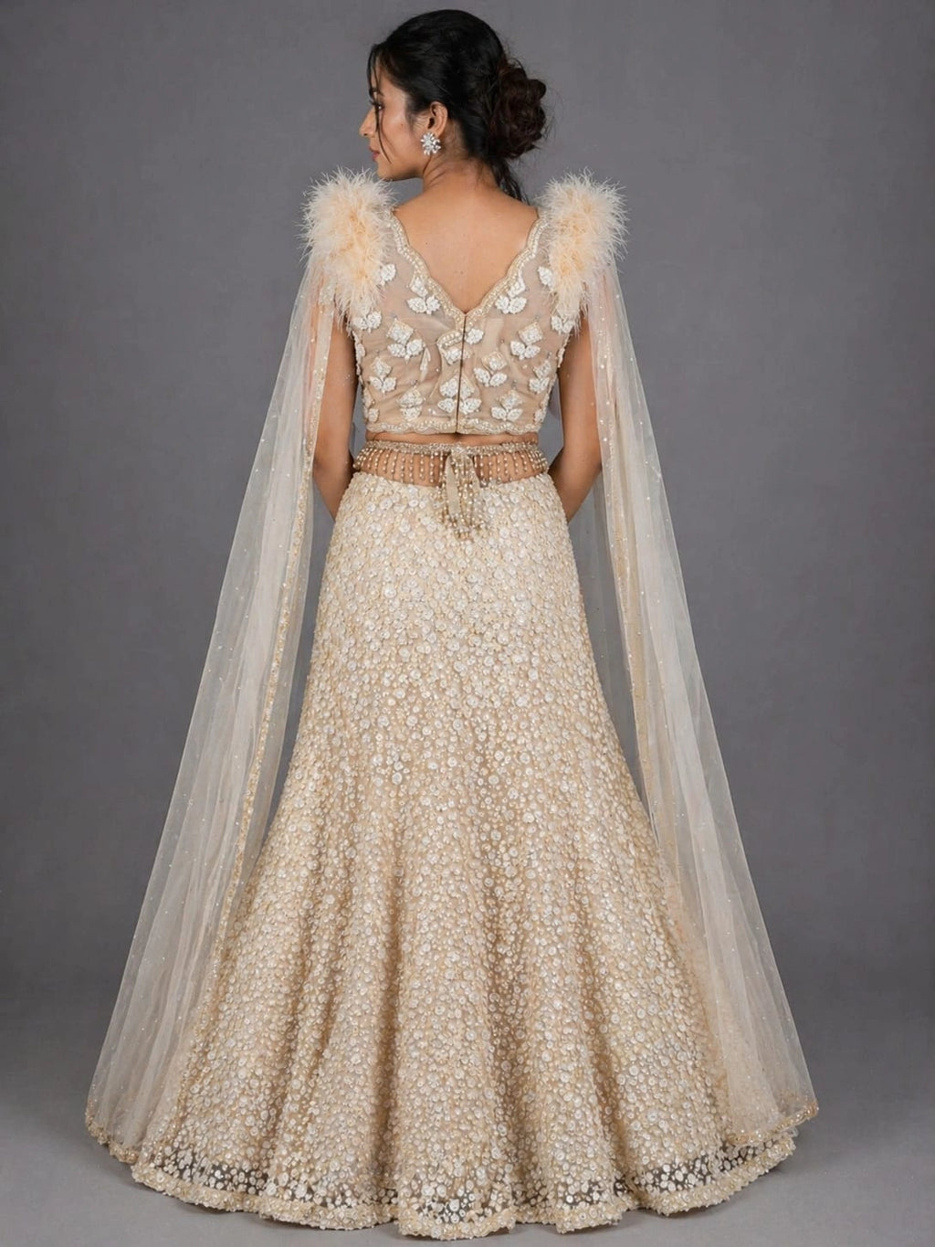 cream embroidered lehenga