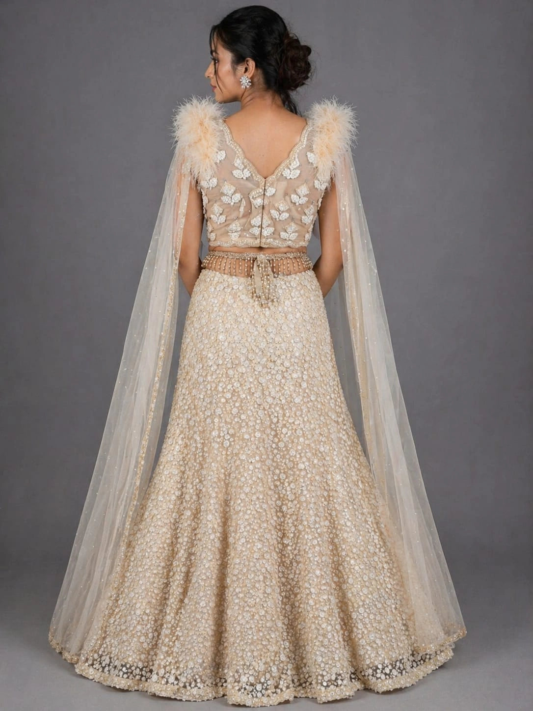 cream embroidered lehenga