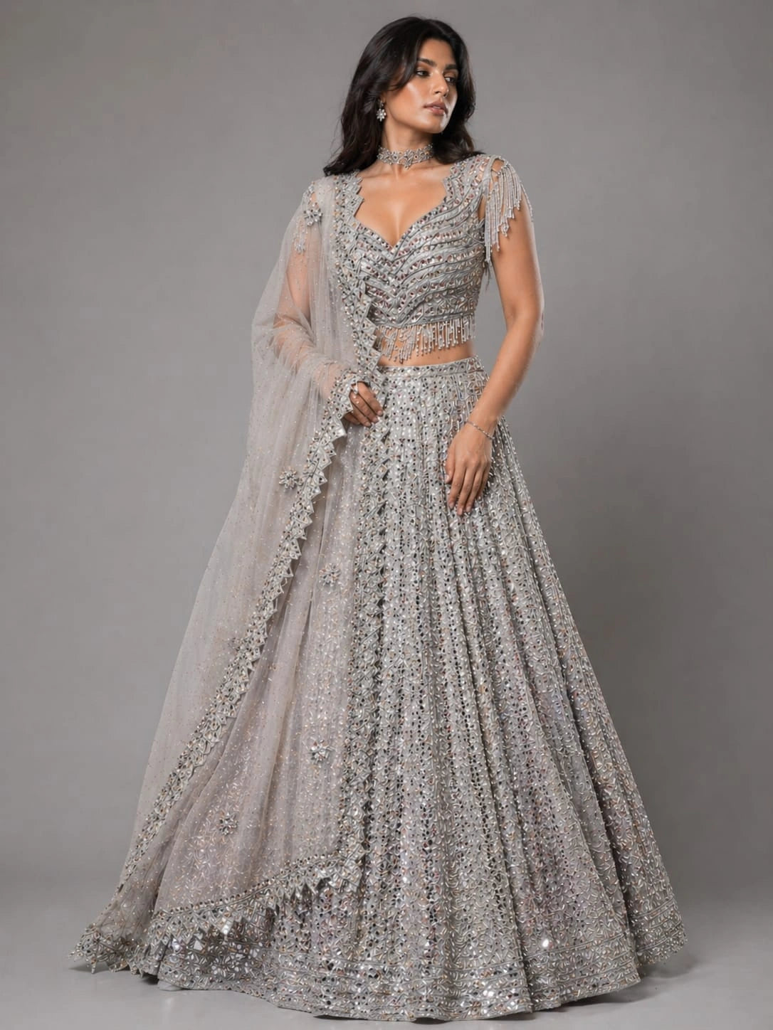 sparkling grey lehenga