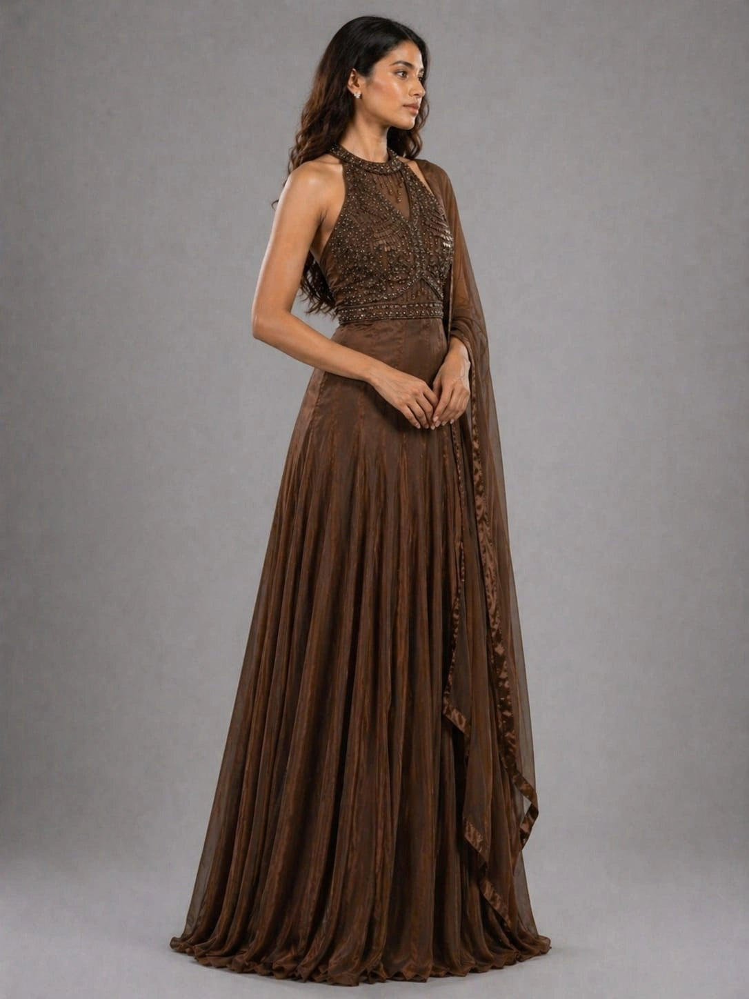 brown anarkali 