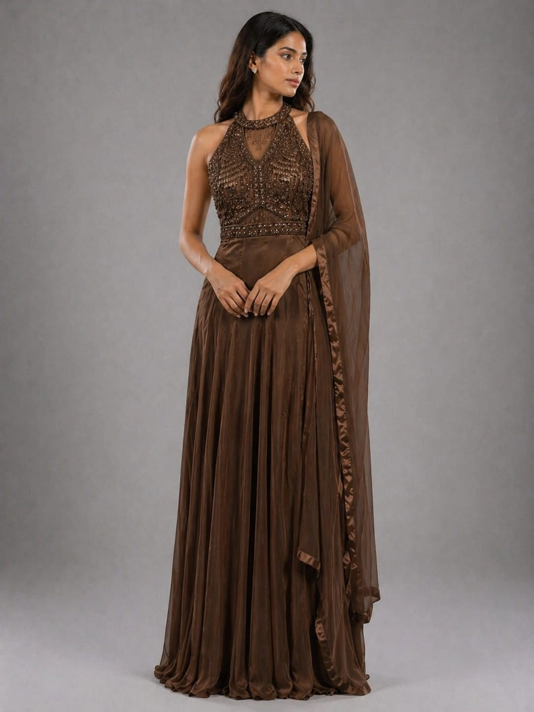 brown anarkali 