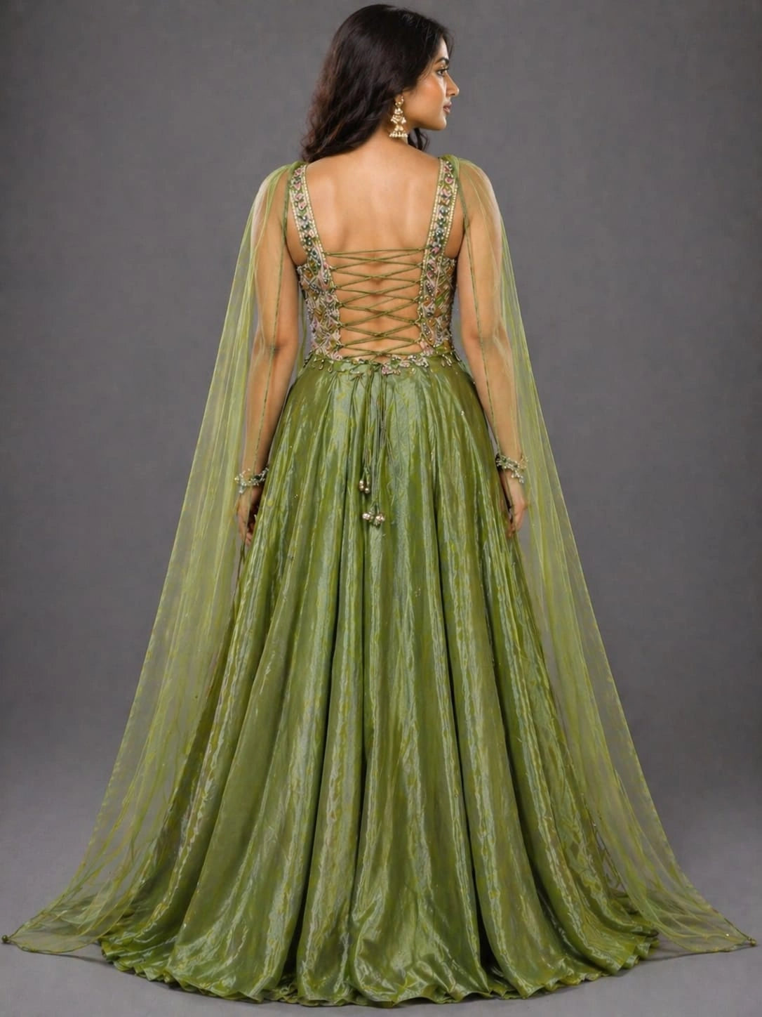 green cape lehenga