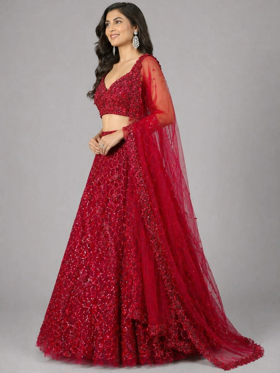 red ethnic lehenga