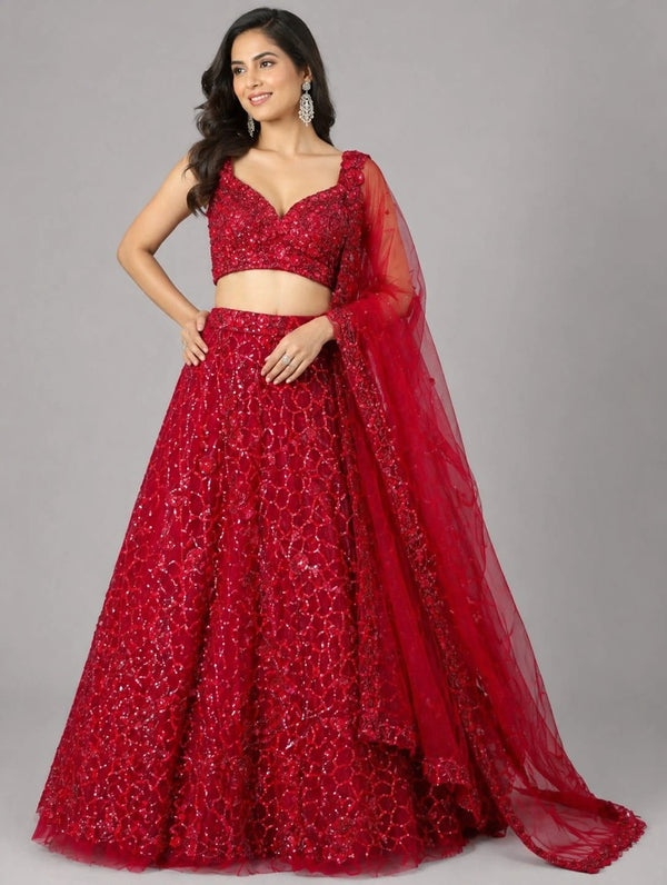red ethnic lehenga