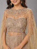 gold cape lehenga