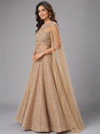 gold cape lehenga