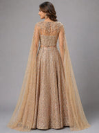 gold cape lehenga
