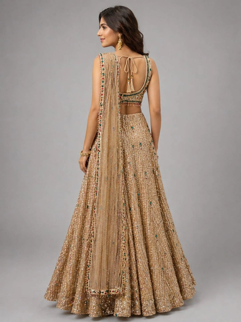 gold mirror work lehenga
