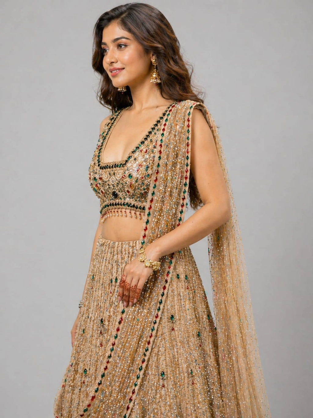 gold mirror work lehenga