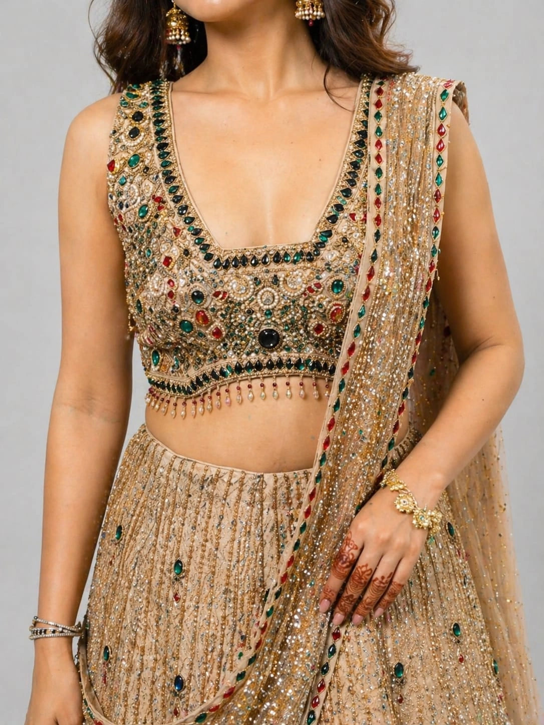 gold mirror work lehenga