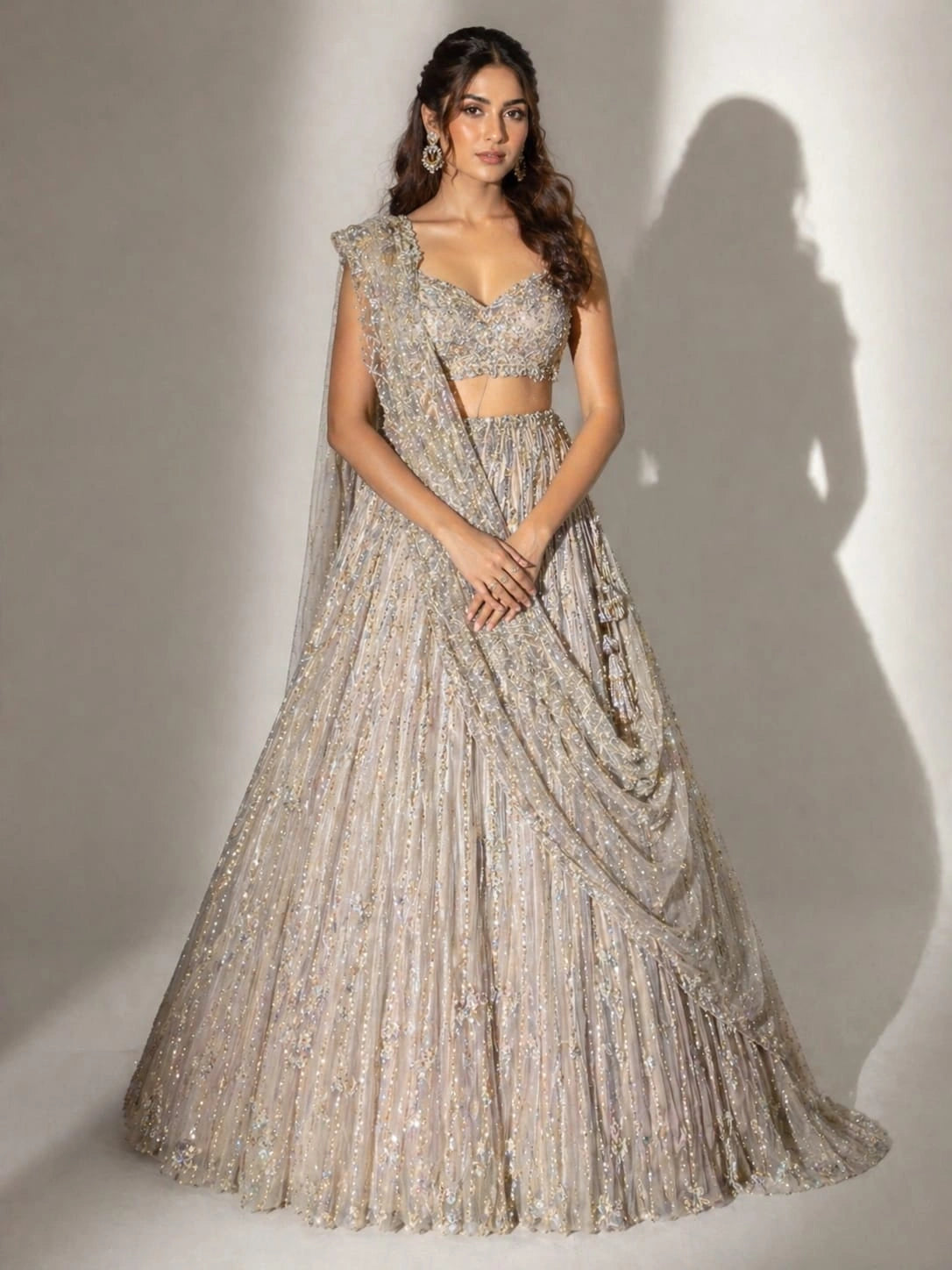 gold drape dupatta lehenga