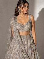 gold drape dupatta lehenga