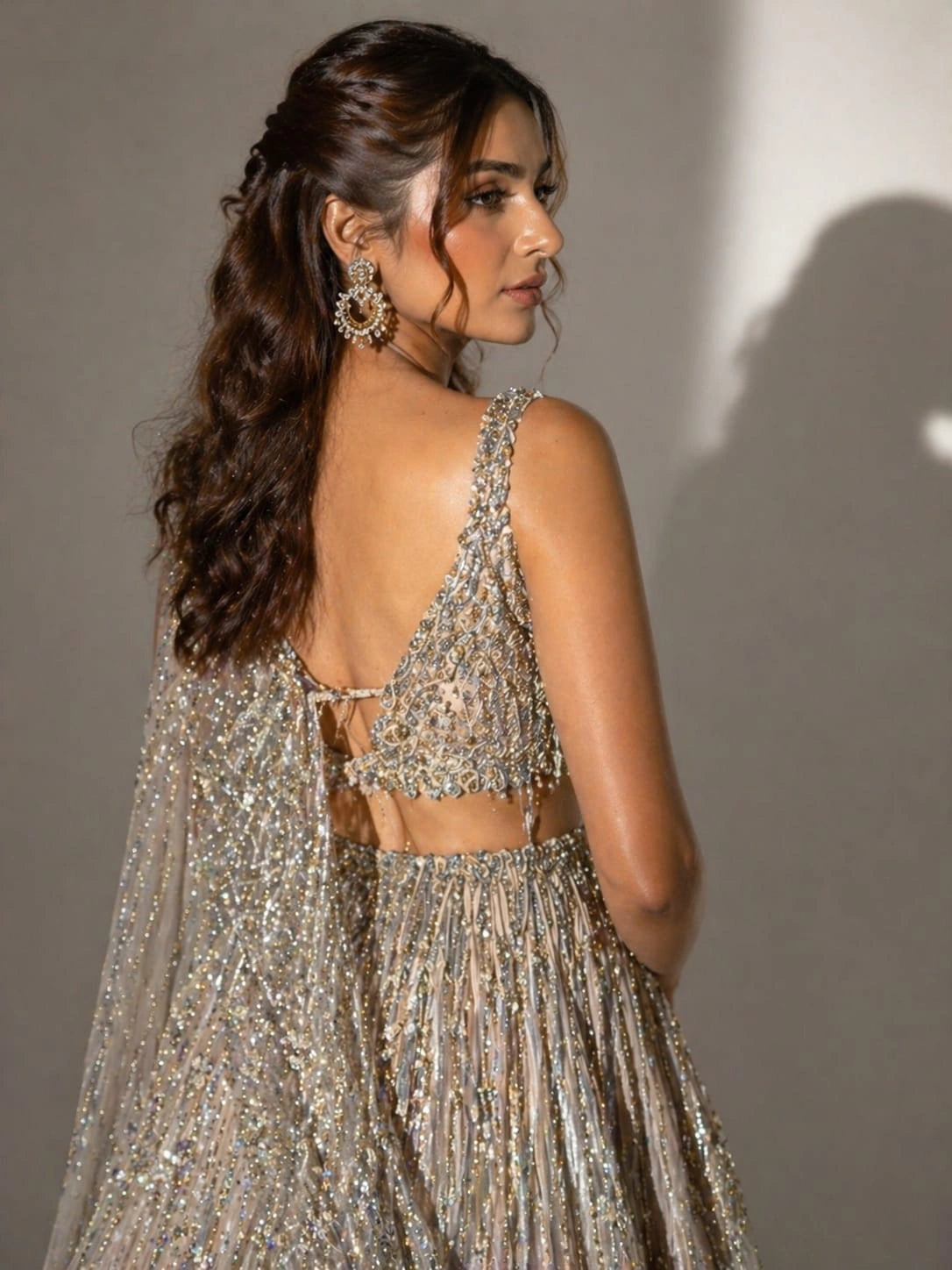 gold drape dupatta lehenga