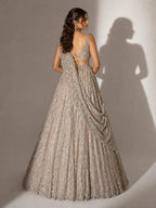 gold drape dupatta lehenga