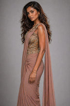 copper  drape saree