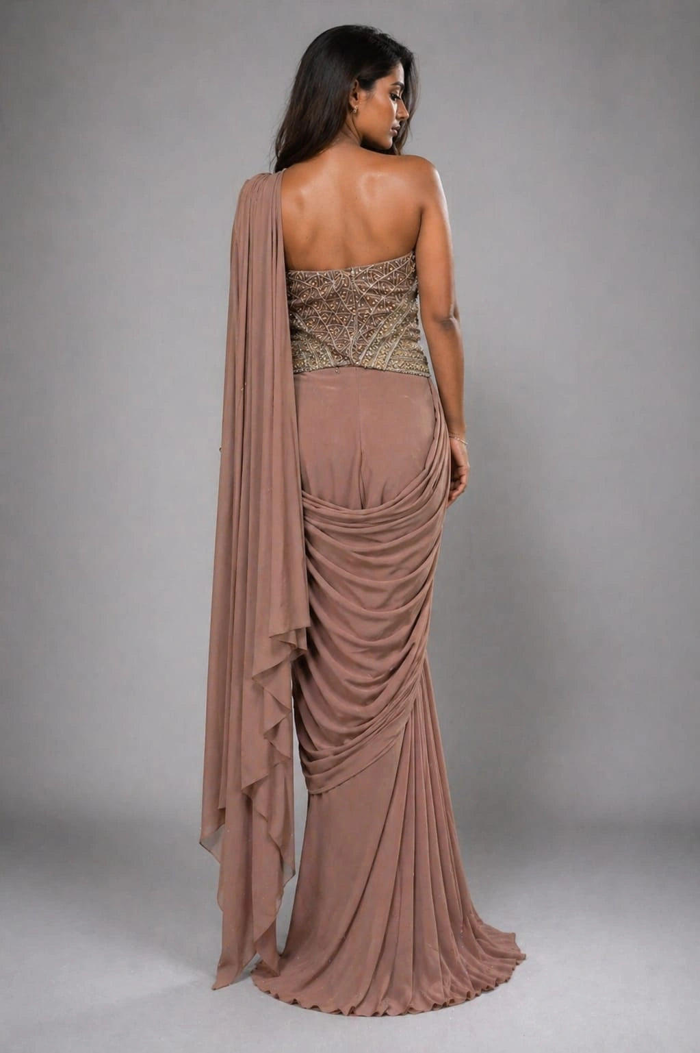 copper  drape saree