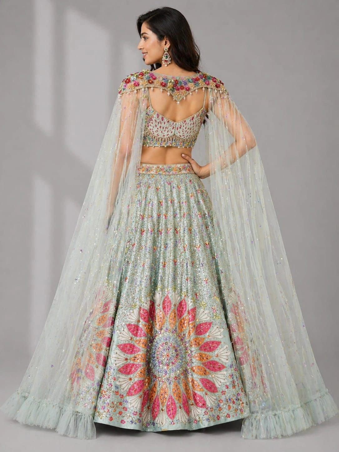 pista cape dupatta lehenga