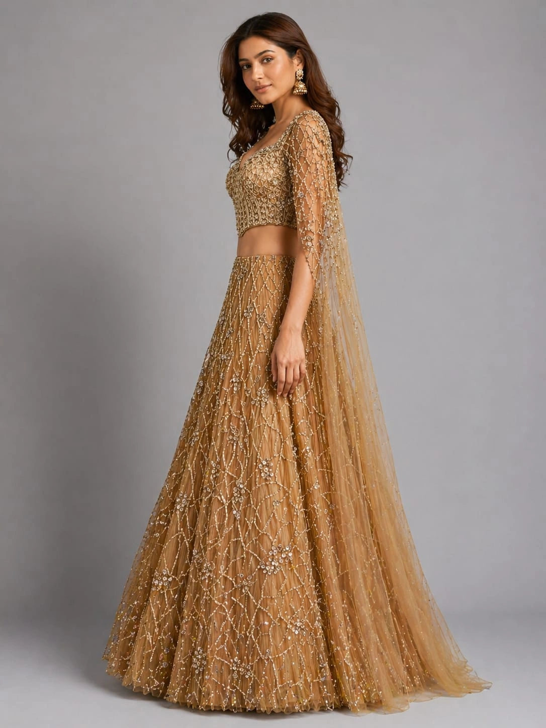 copper lehenga cape