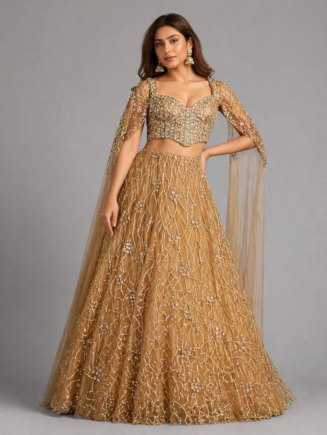 copper lehenga cape