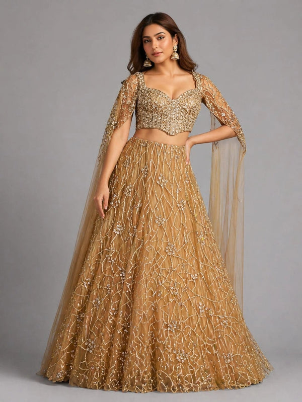 copper lehenga cape