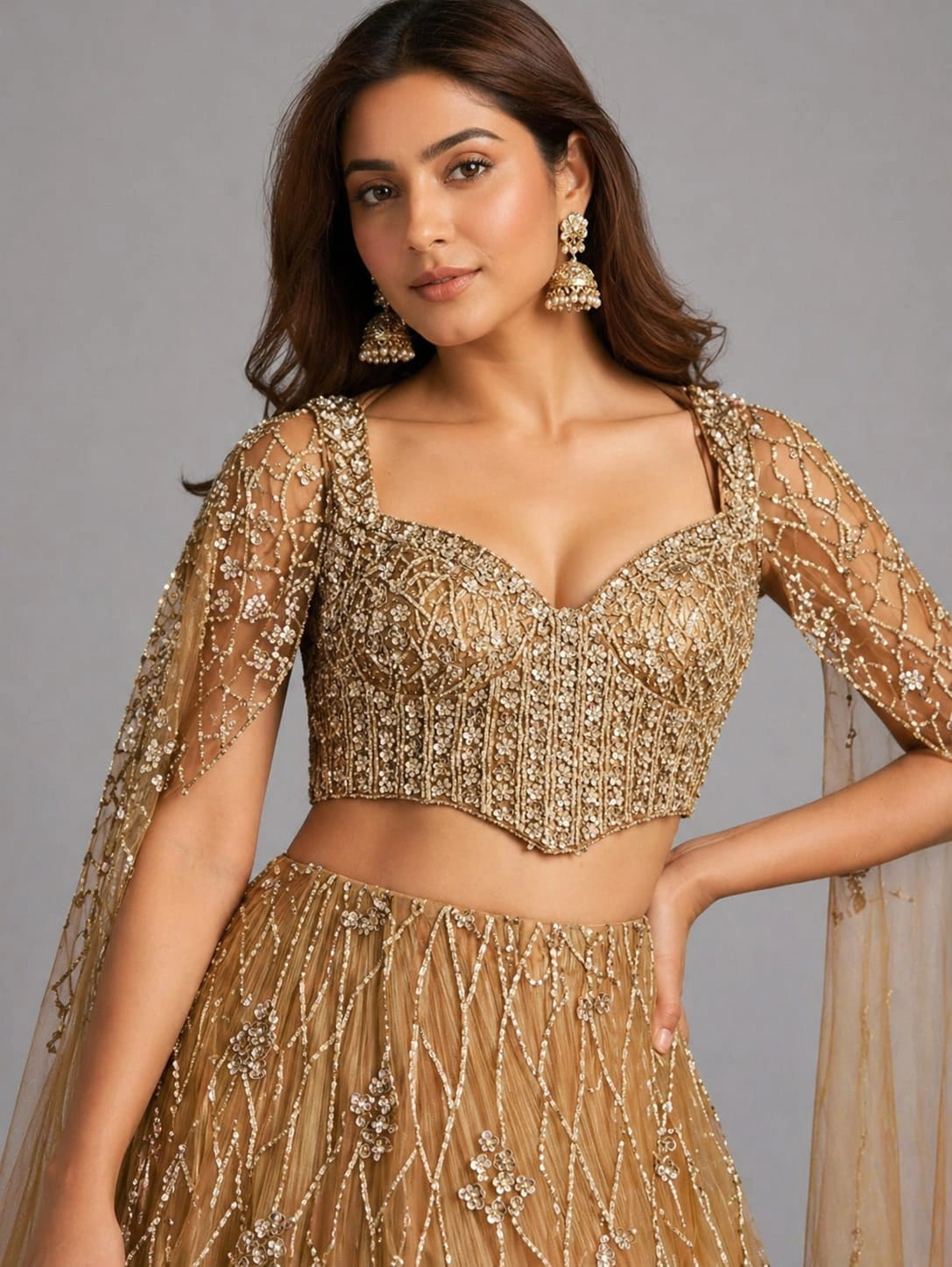 copper lehenga cape