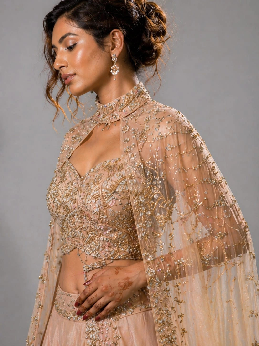 pink lehenga cape