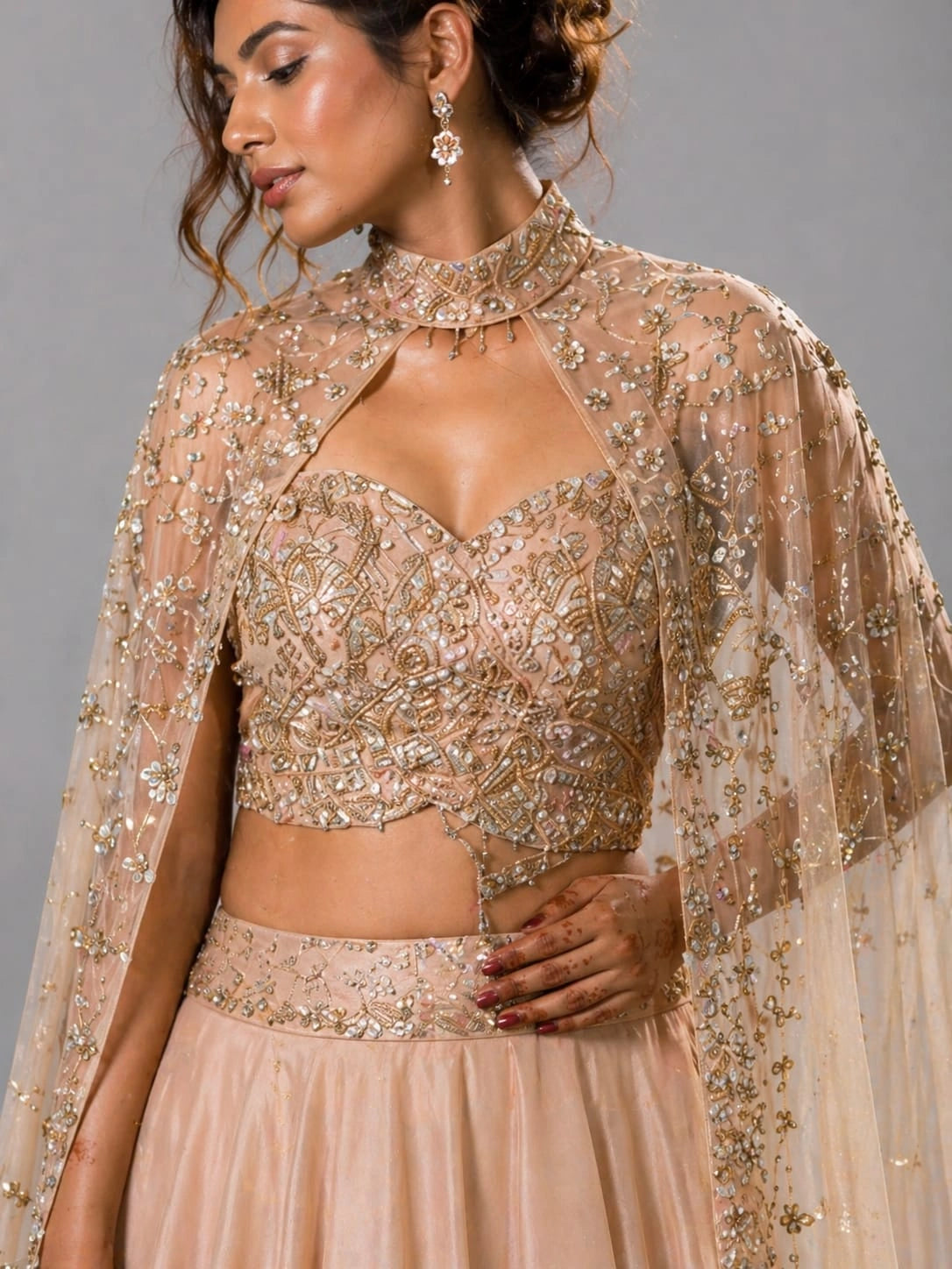 pink lehenga cape