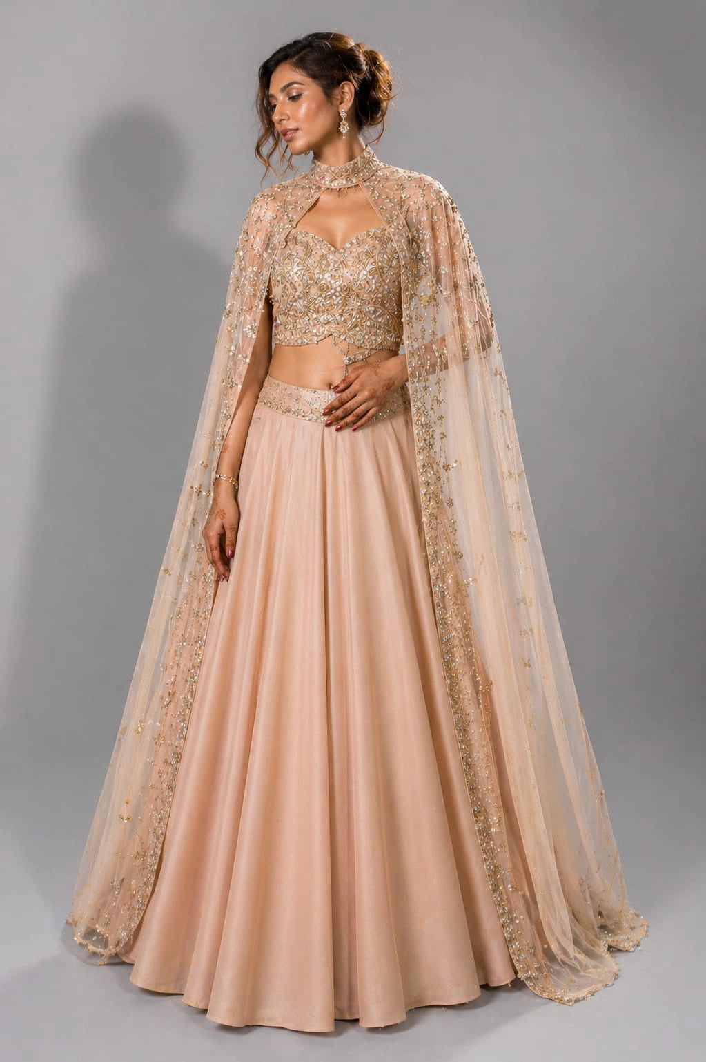pink lehenga cape