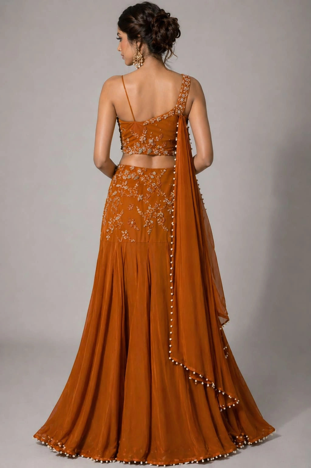 modern lehenga style rust