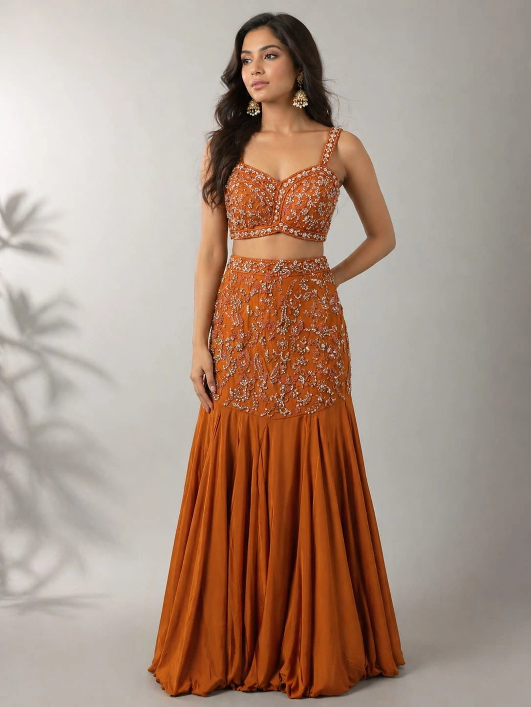 modern lehenga style rust