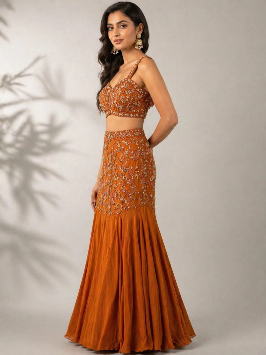 modern lehenga style rust