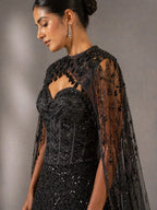 black lehenga cape