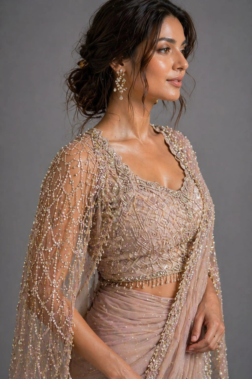 pink drape saree