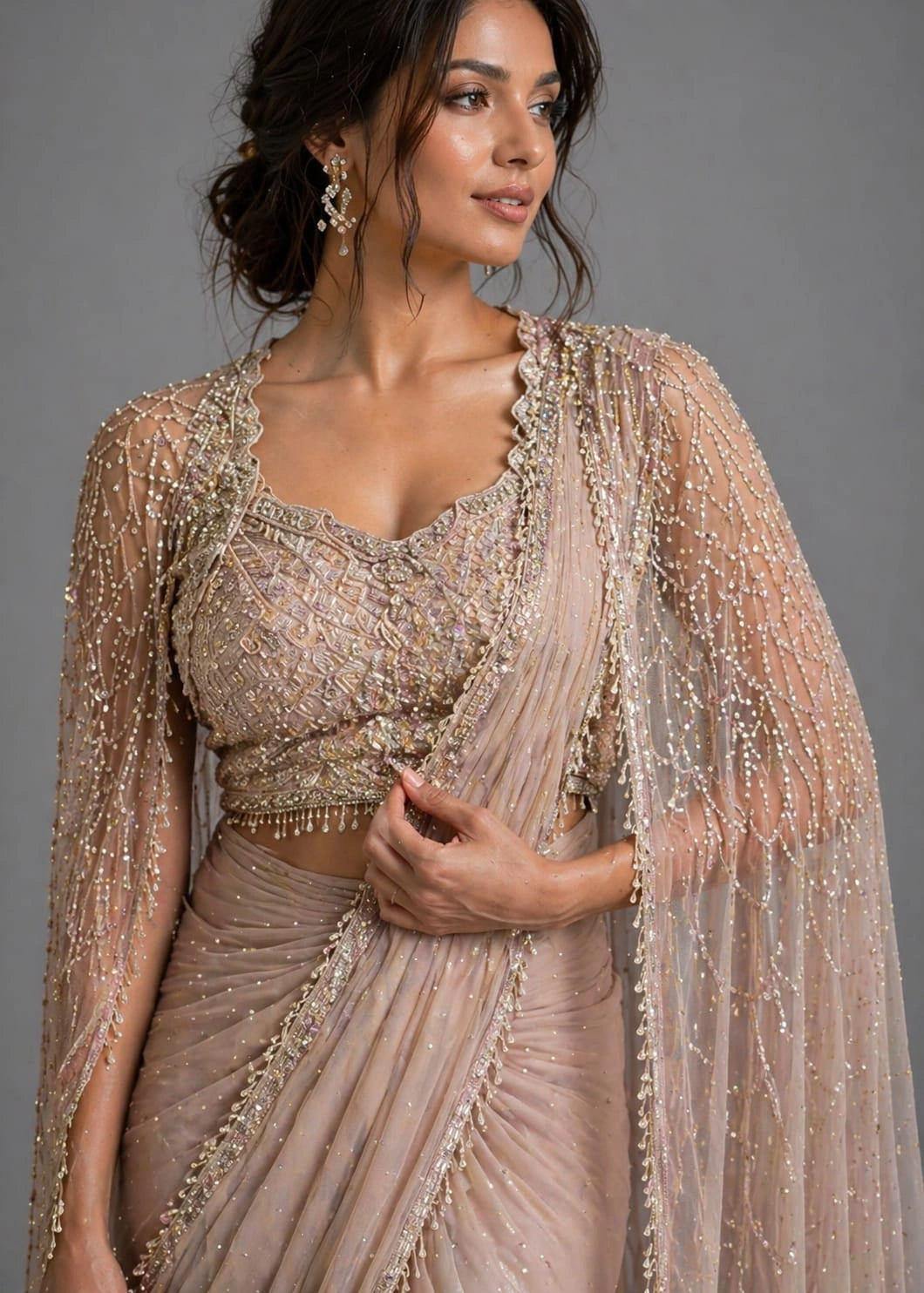 pink drape saree
