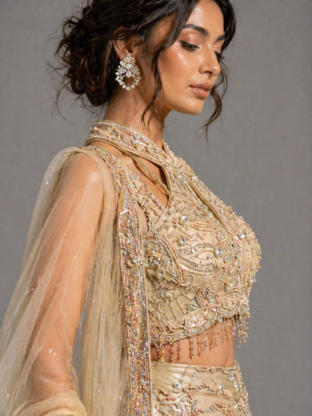 gold dupatta lehenga