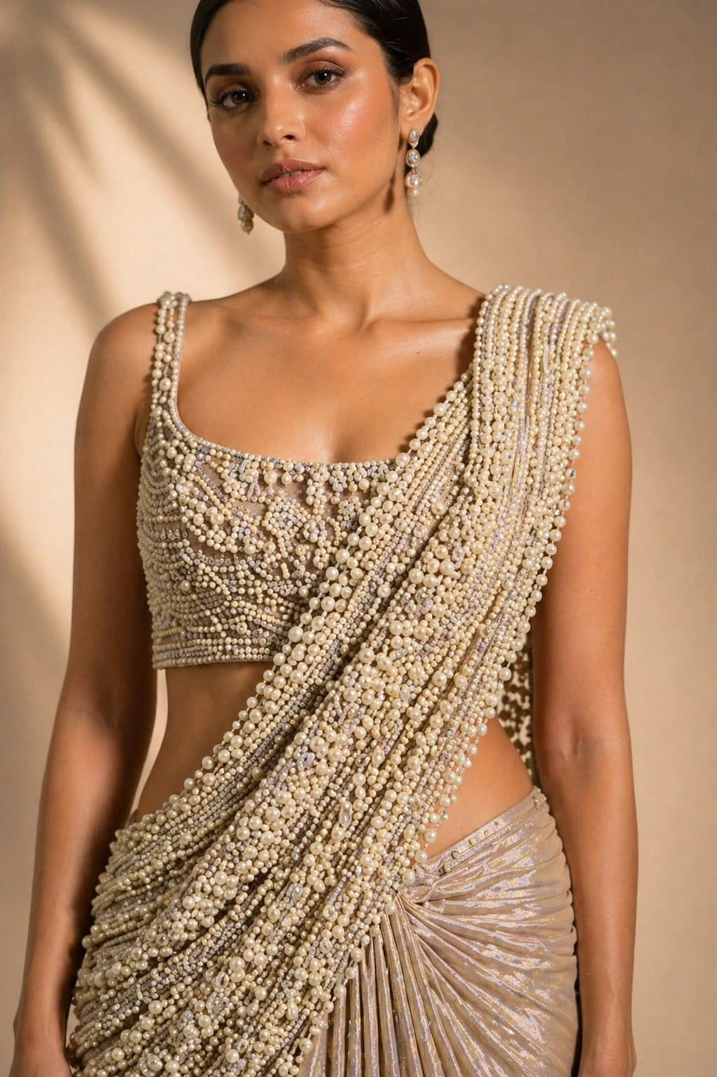 pearl work saree