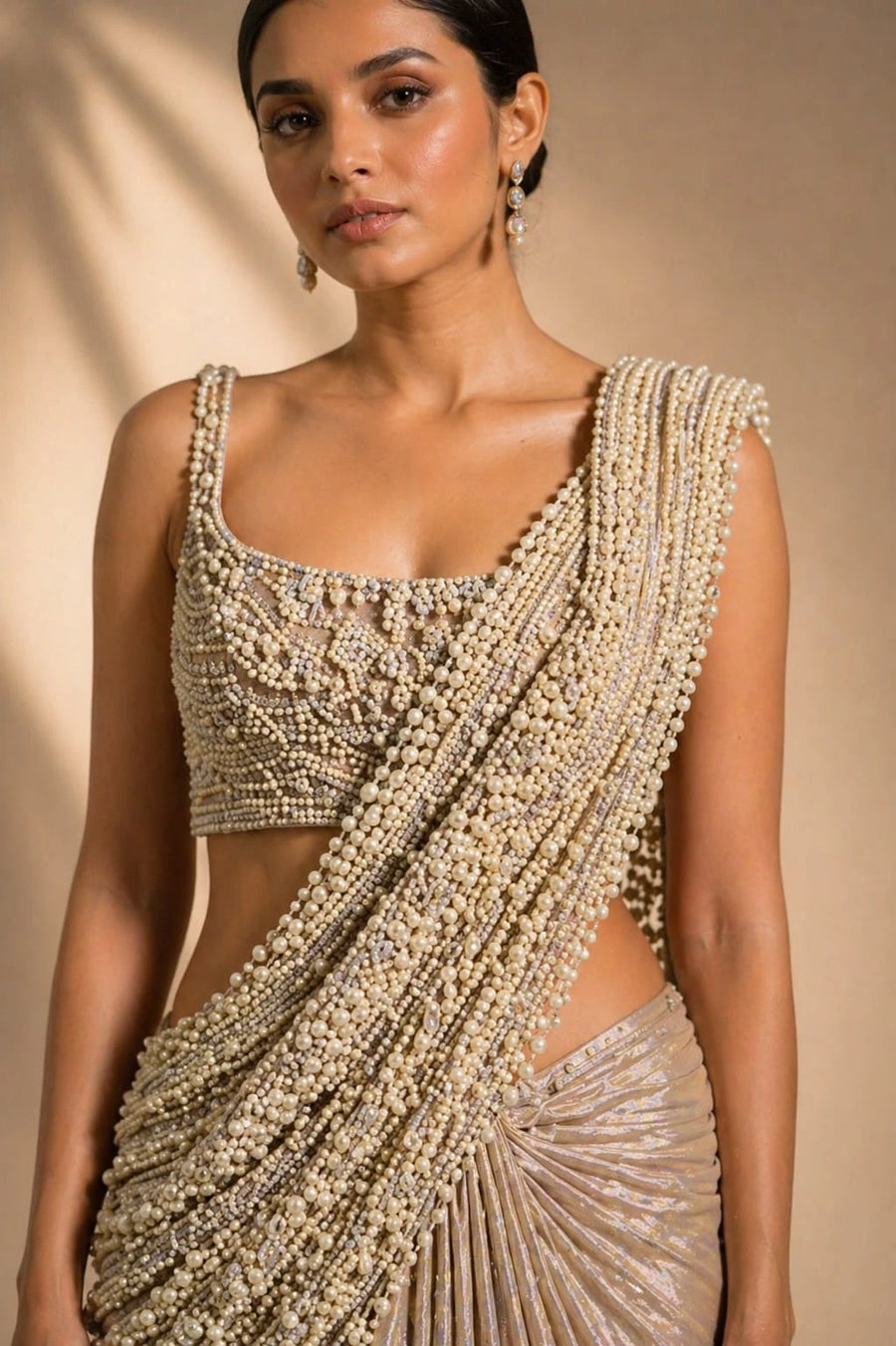 pearl work saree