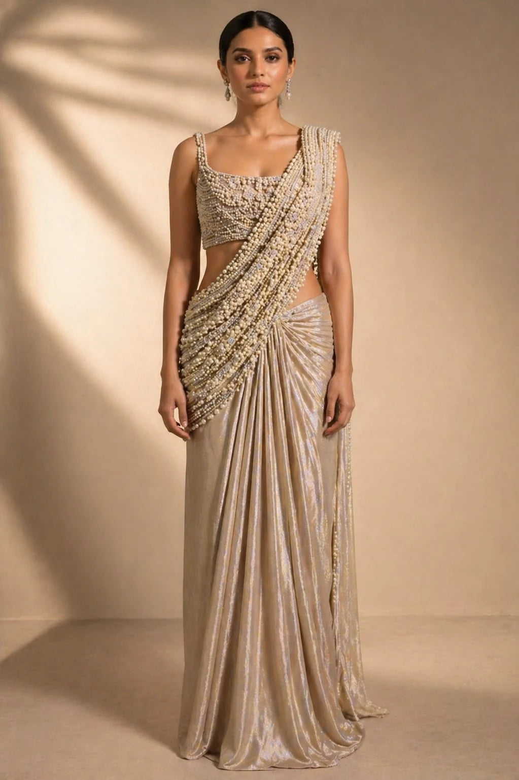 pearl work saree