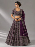 wine dupatta lehenga