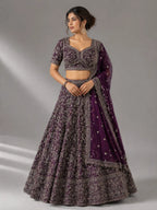 wine dupatta lehenga
